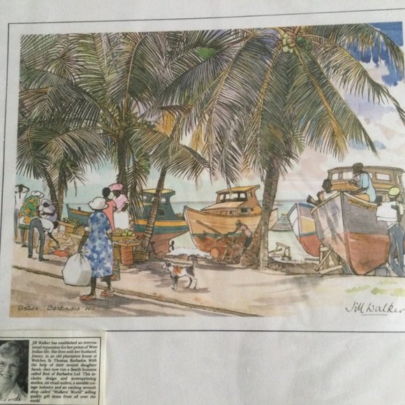 Jill Walker's print Oistinis Barbados with palm trees 16" x 12" - Picture 5 of 6